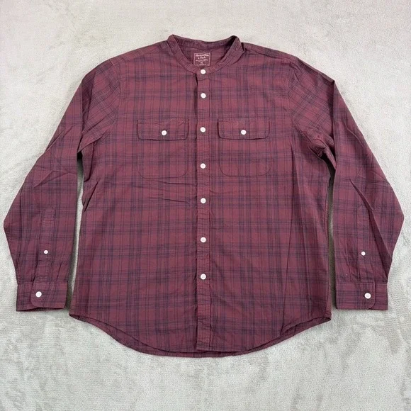 Abercrombie & Fitch Blade Mandarin Collar Shirt in Burgundy Plaid Men 2XL Preppy - Picture 1 of 7